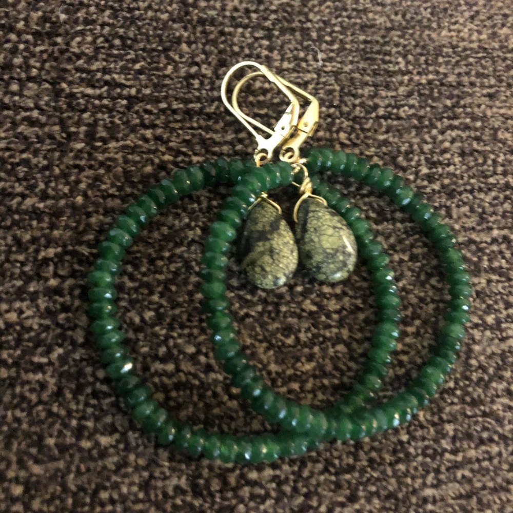 Stunning raw emerald &amazonite jasper earrings